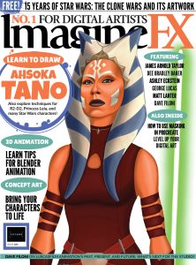 An Imagine FX magazine cover featuring art of Ahsoka Tano with her green lightsaber.